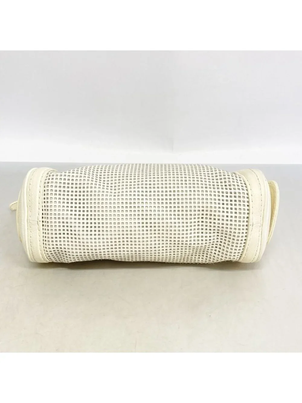 Chanel Shoulder Bag Perforated Leather Ivory Silver